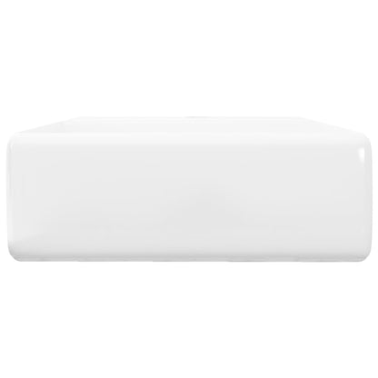 Luxe Wastafel Met Overloop En Kraangat Vierkant Keramiek 41X41 Cm Wit