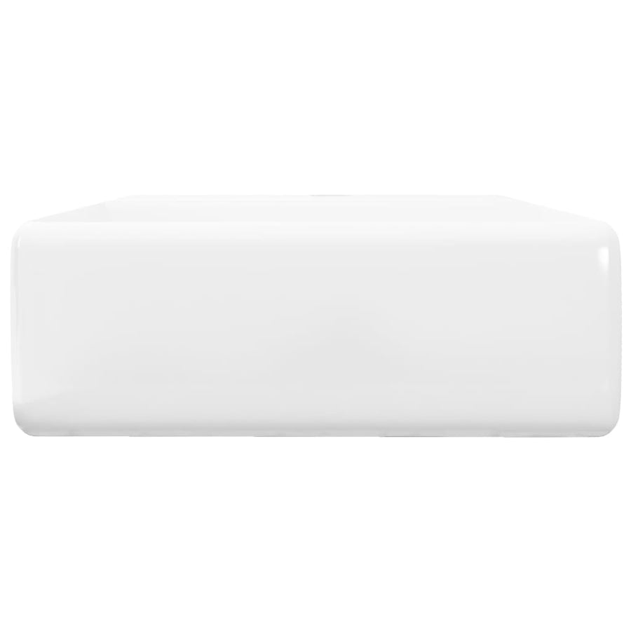 Luxe Wastafel Met Overloop En Kraangat Vierkant Keramiek 41X41 Cm Wit