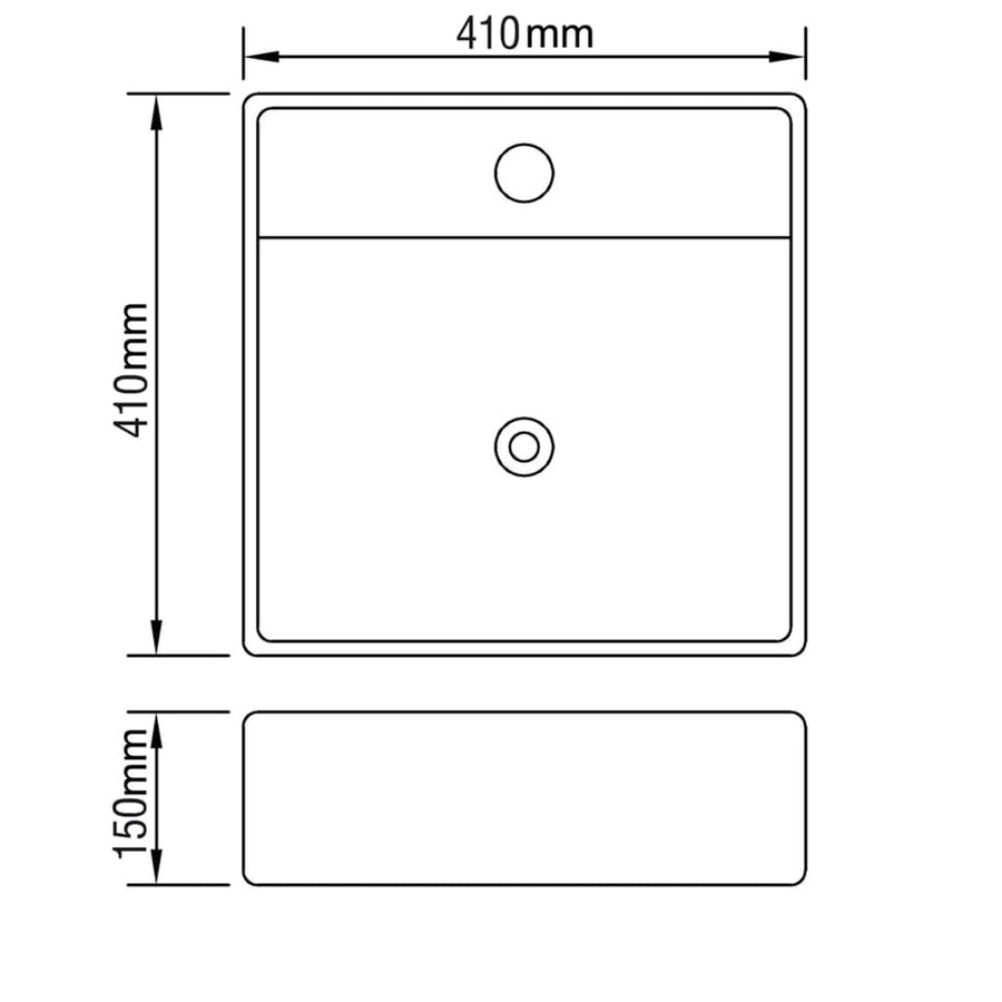 Luxe Wastafel Met Overloop En Kraangat Vierkant Keramiek 41X41 Cm Wit