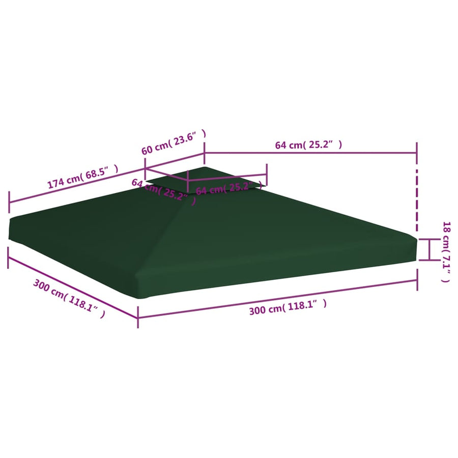 Vervangend Tentdoek Prieel 310 G/M² 3 x 3 m Groen