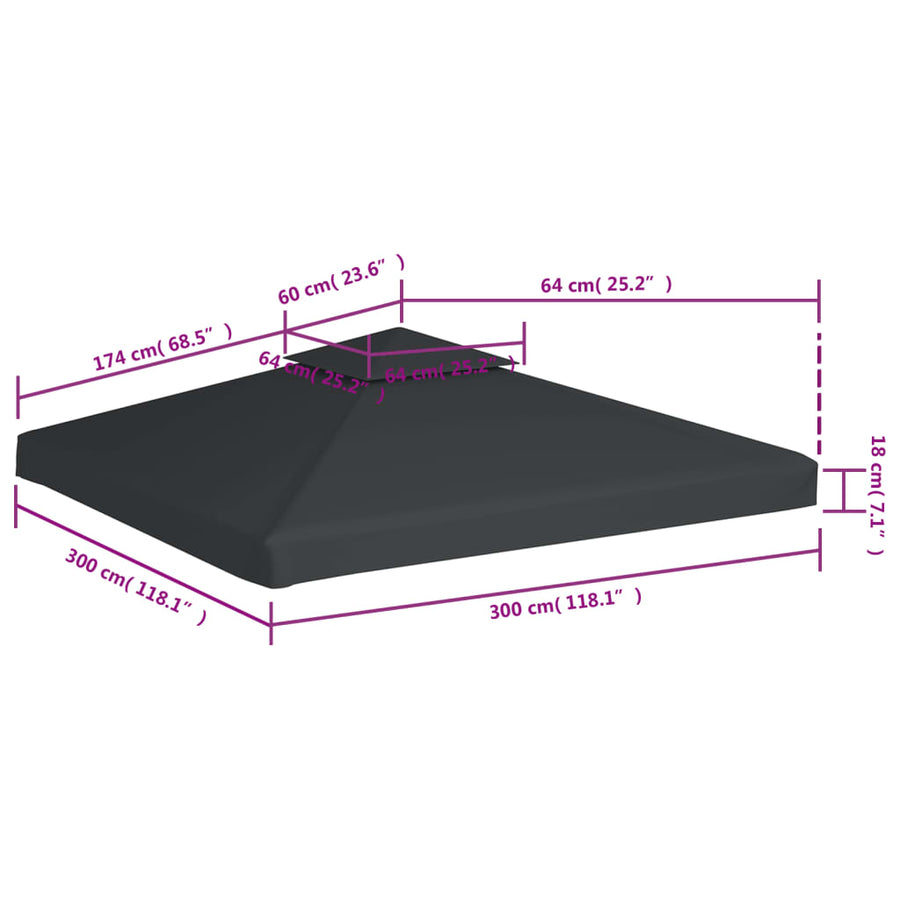 Vervangend Tentdoek Prieel 310 G/M² 3 x 3 m Donkergrijs