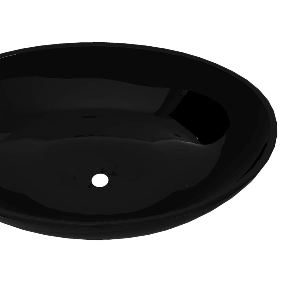 Luxe wastafel ovaal 40x33 cm keramiek zwart Zwart