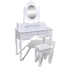 Vanity table with 7 drawers, mirror, and white stool