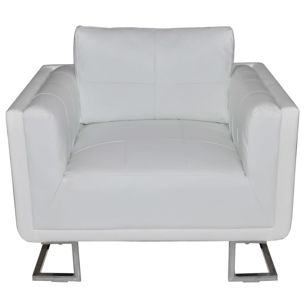 Fauteuil Met Verchroomde Poten Kubus Kunstleer Wit