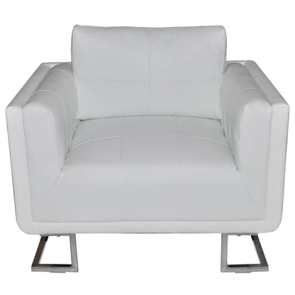 Fauteuil Met Verchroomde Poten Kubus Kunstleer Wit