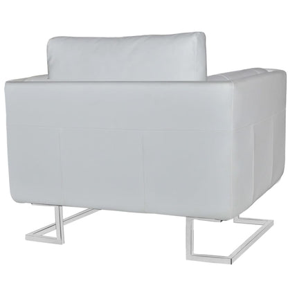 Fauteuil Met Verchroomde Poten Kubus Kunstleer Wit