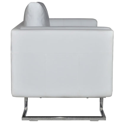 Fauteuil Met Verchroomde Poten Kubus Kunstleer Wit