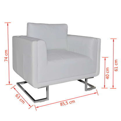 Fauteuil Met Verchroomde Poten Kubus Kunstleer Wit