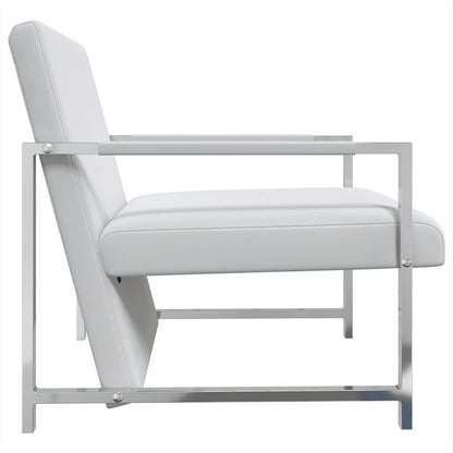 Fauteuil met chromen poten kunstleer wit
