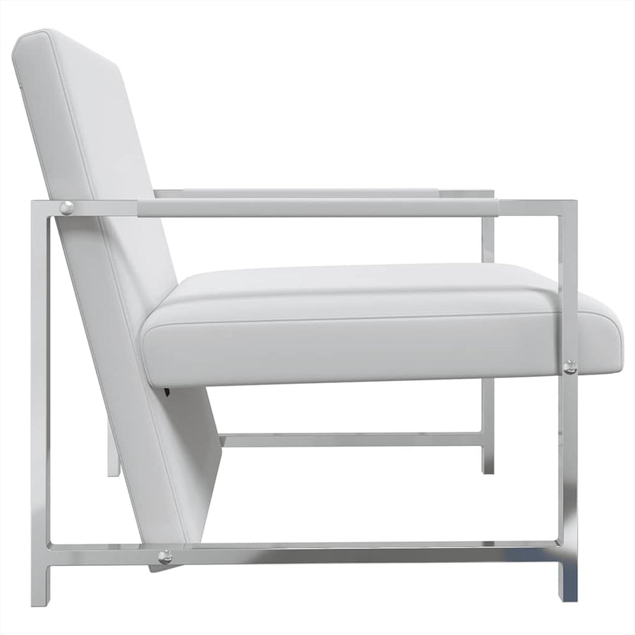 Fauteuil met chromen poten kunstleer wit