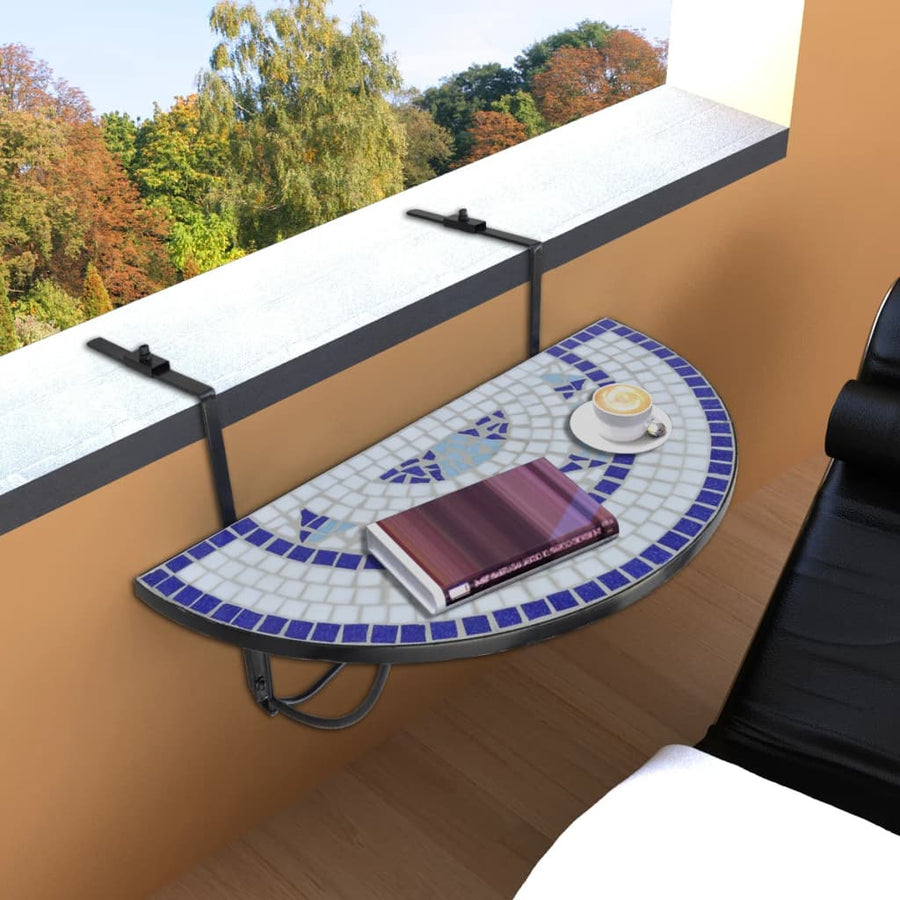 Balkontafel Hangend Mozaïek En Wit Blauw