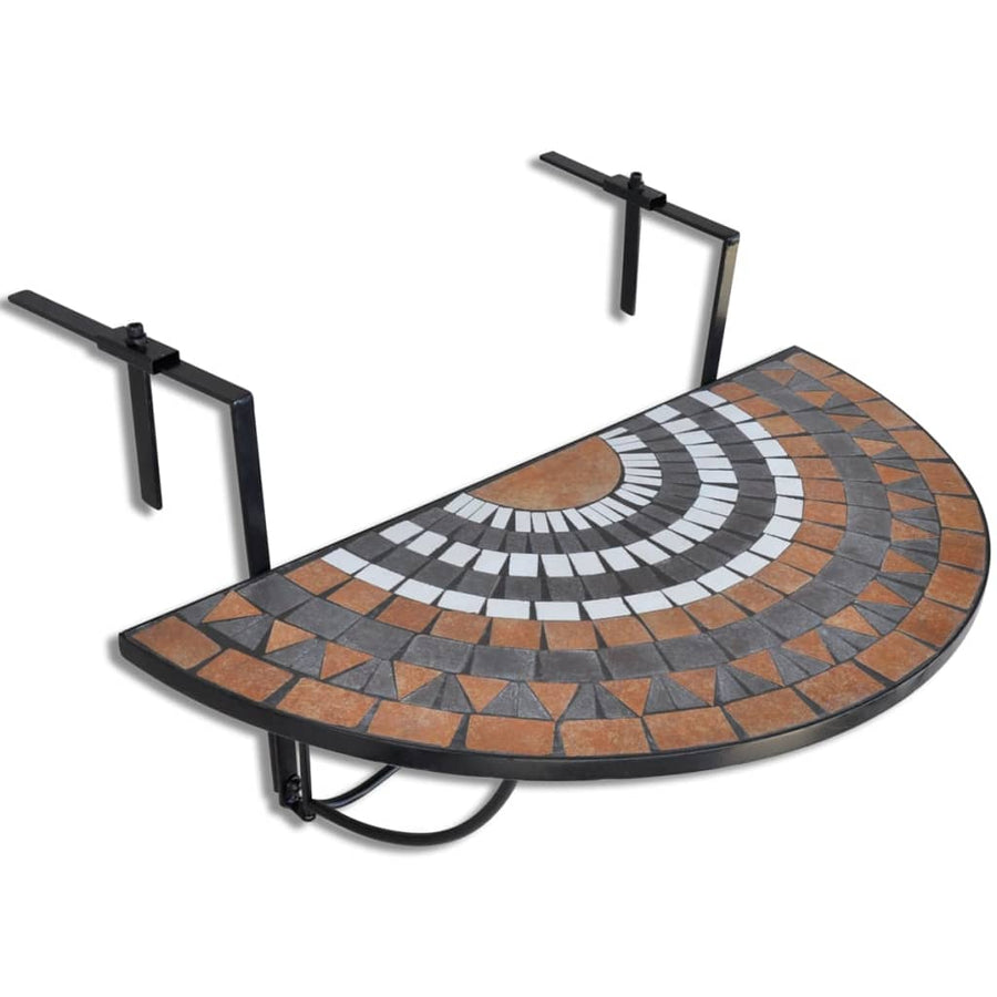 Balkontafel Hangend Mozaïek Terracottakleurig En Bruin en wit