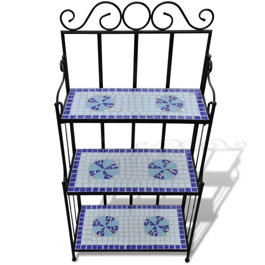 Plantenstandaard Mozaïekpatroon Wit Blauw