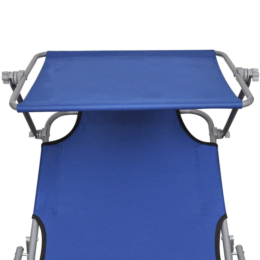 Ligbed Inklapbaar Met Luifel Staal En Stof Blauw