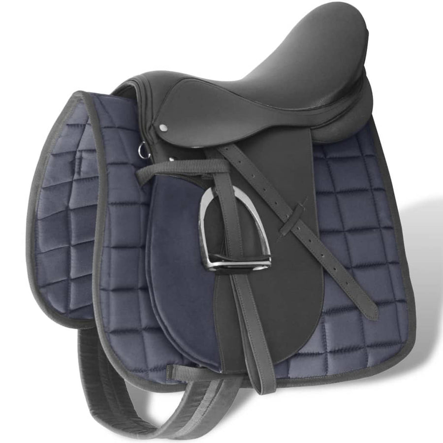 Echt lederen paardrijzadel 16" (5-in-1 set, ) 14 cm Zwart