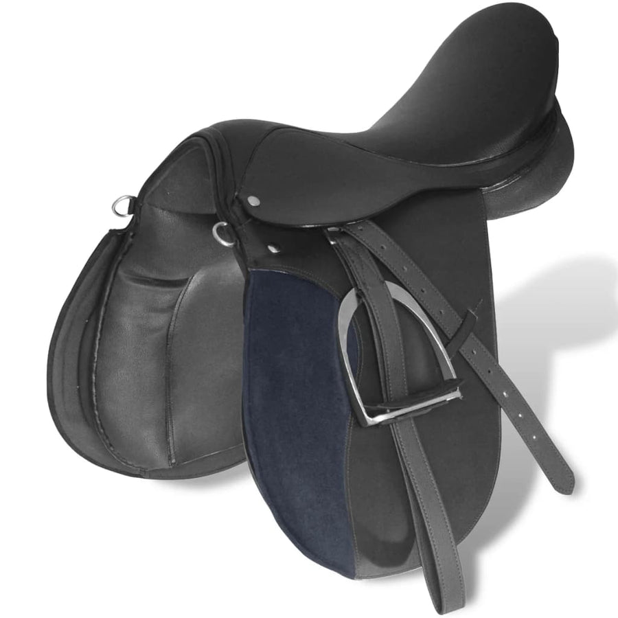 Echt lederen paardrijzadel 16" (5-in-1 set, ) 14 cm Zwart