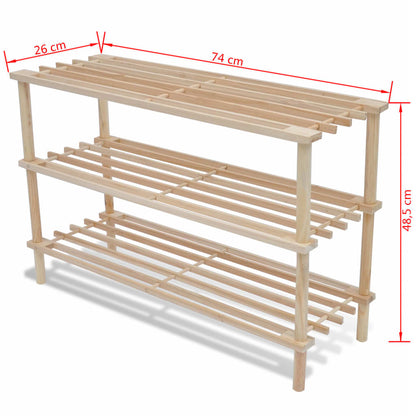 Schoenenrekken Met 3 Schappen Massief Vurenhout 1 2 74 x 26 x 48.5 cm