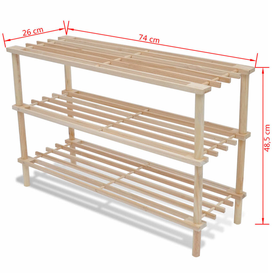Schoenenrekken Met 3 Schappen Massief Vurenhout 1 2 74 x 26 x 48.5 cm