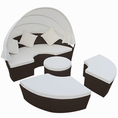 Loungebed met luifel poly rattan bruin