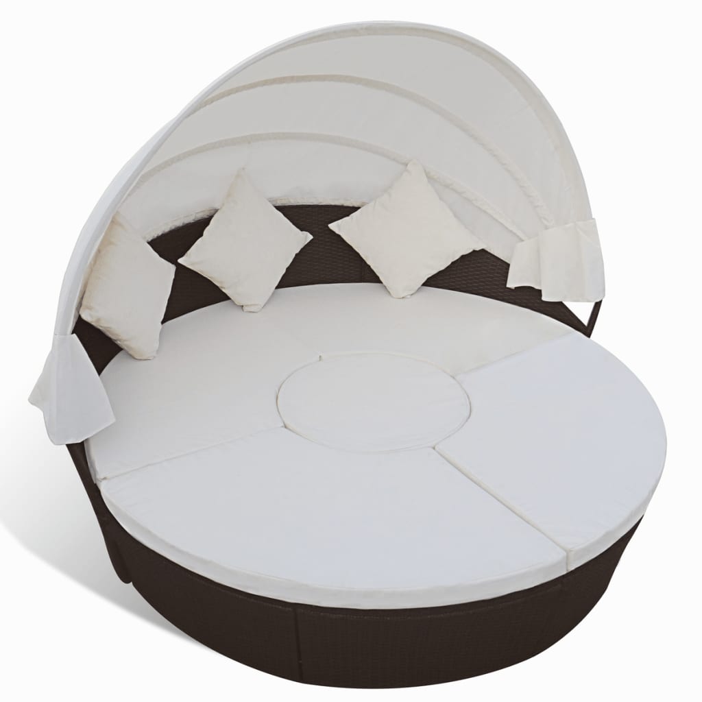 Loungebed met luifel poly rattan bruin