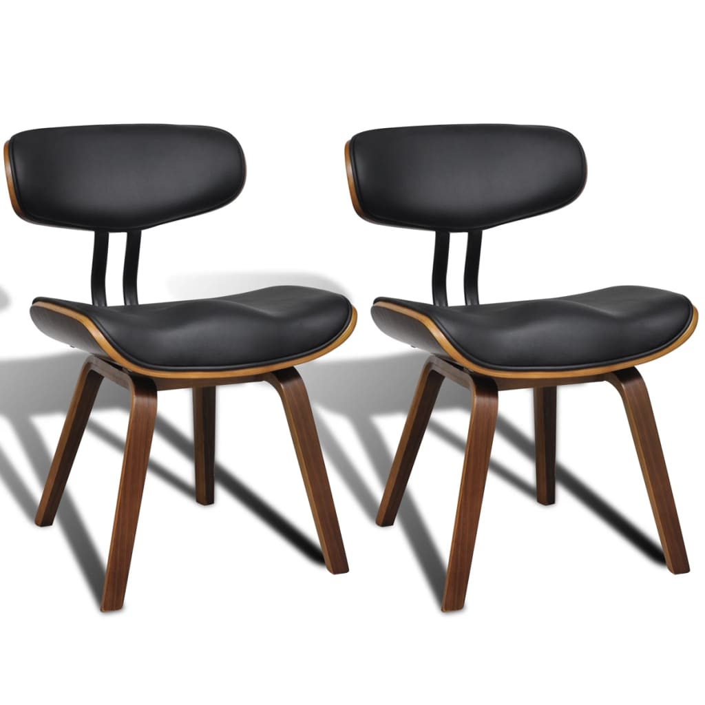 Eetkamerstoelen Gebogen Hout En Kunstleer 2 Zwart en donkerbruin