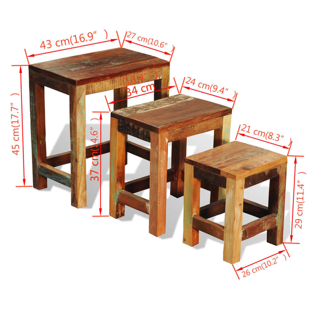 3-Delige Bijzettafeltjesset Vintage Stijl Gerecycled Hout