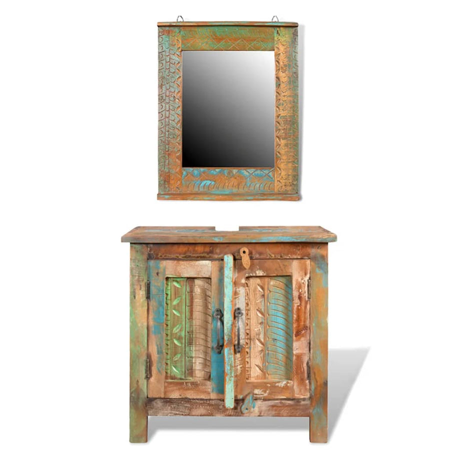 Badkamerset Met Kast En Spiegel Massief Gerecycled Hout