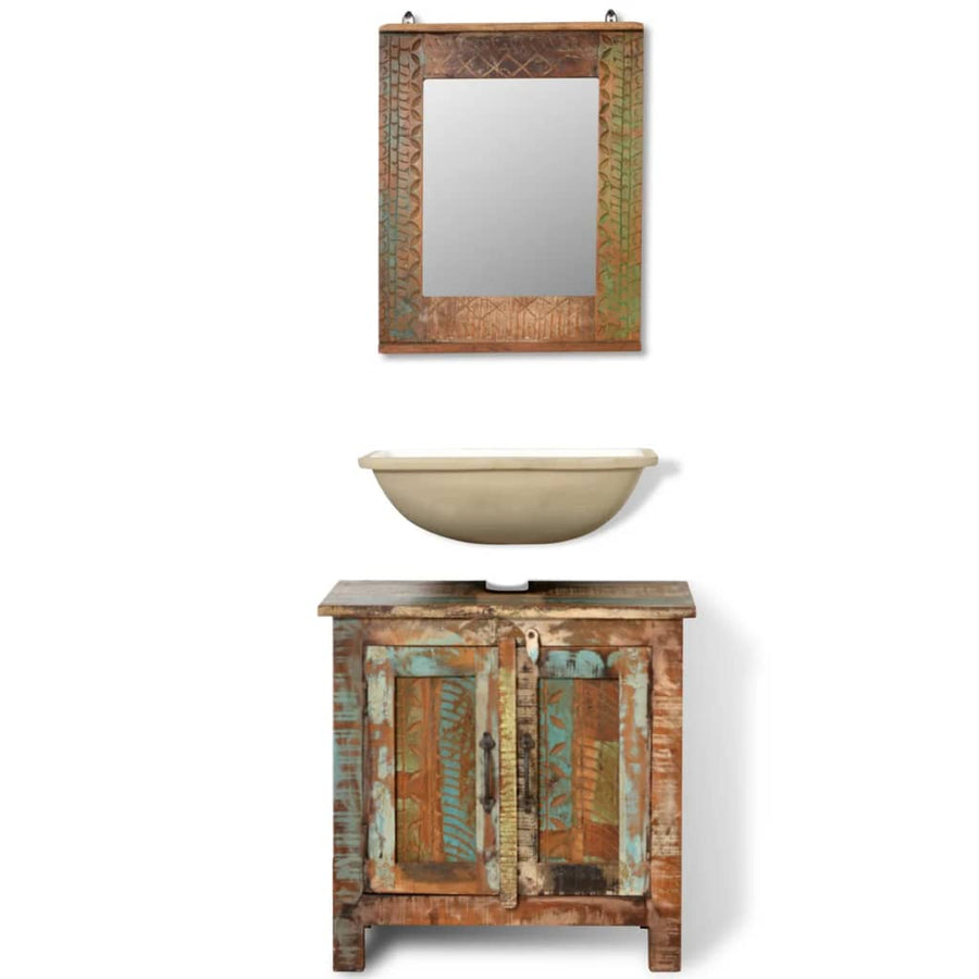Badkamerset Met Kast En Spiegel Massief Gerecycled Hout