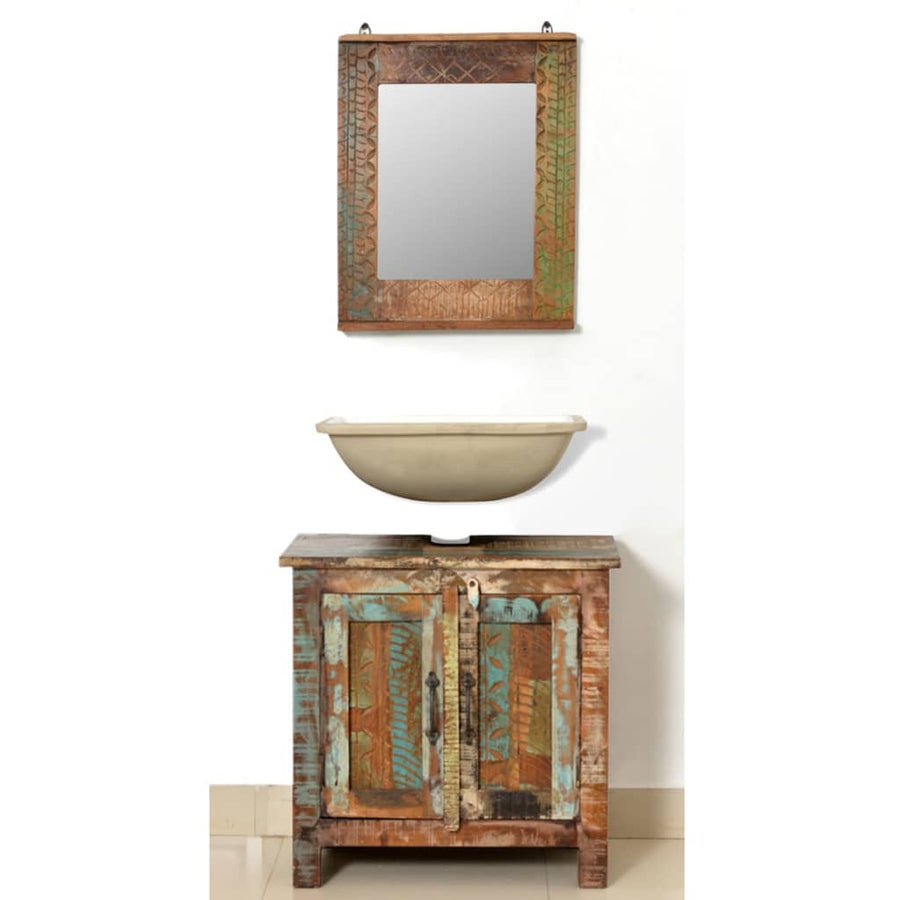 Badkamerset Met Kast En Spiegel Massief Gerecycled Hout