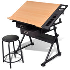 Tekentafel met lades en kruk 118x62x68.5-134 cm MDF
