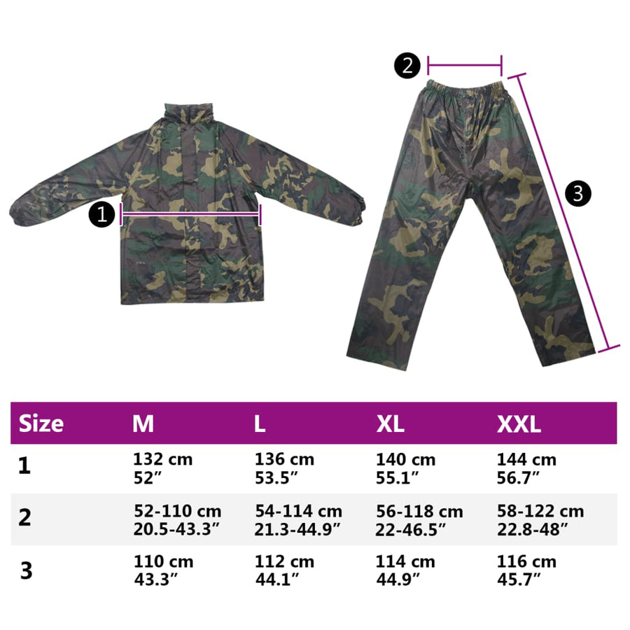 Regenpak 2-delig met capuchon (heren / camouflage / maat L)