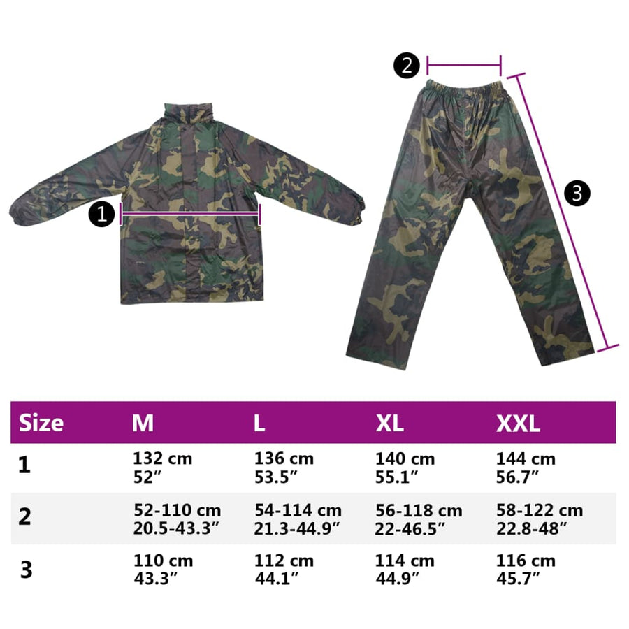 Regenpak 2-delig met capuchon (heren / camouflage / maat XXL)