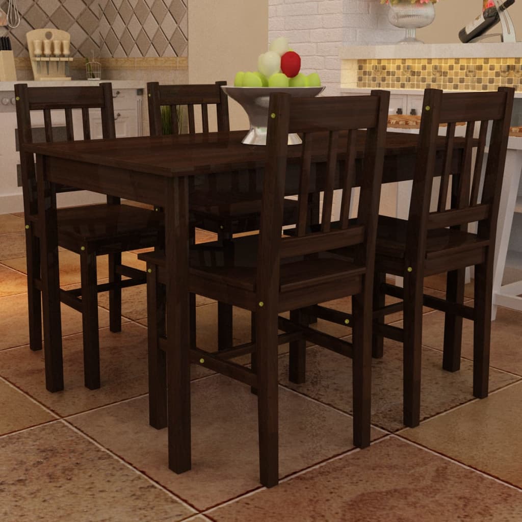 Eettafel Met 4 Stoelen Hout Bruin Donkerbruin