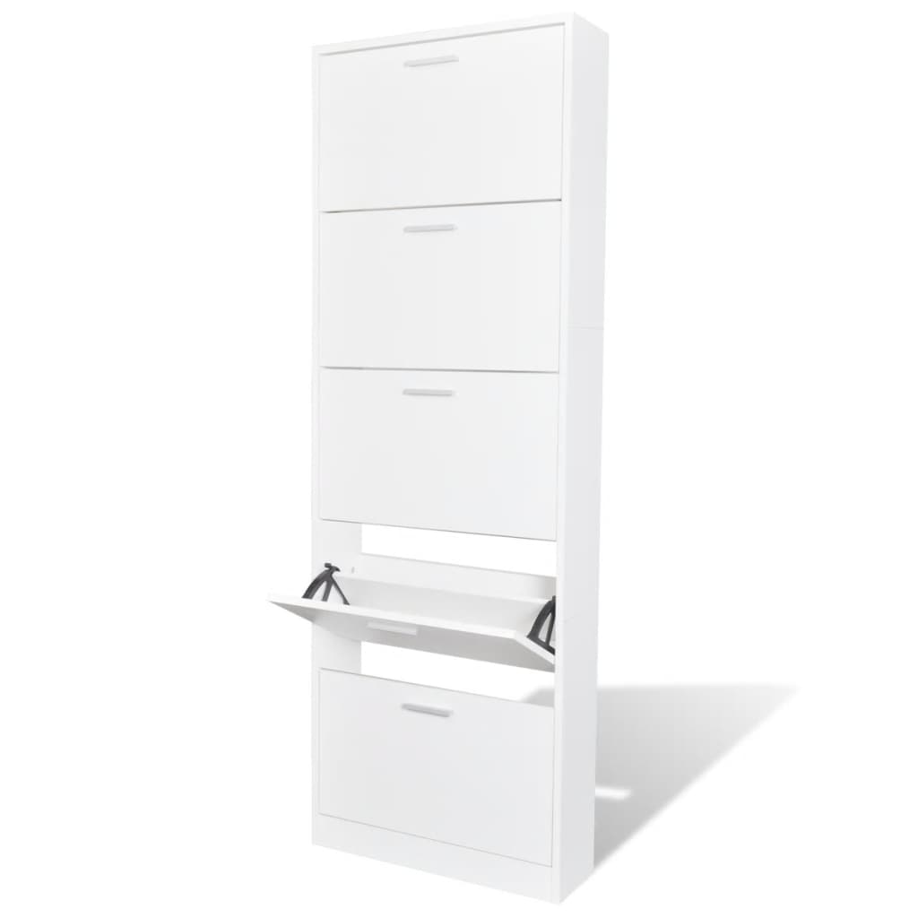 Schoenenkast Hout Met 5 Opbergvakken 59 x 17 x 169 cm Wit