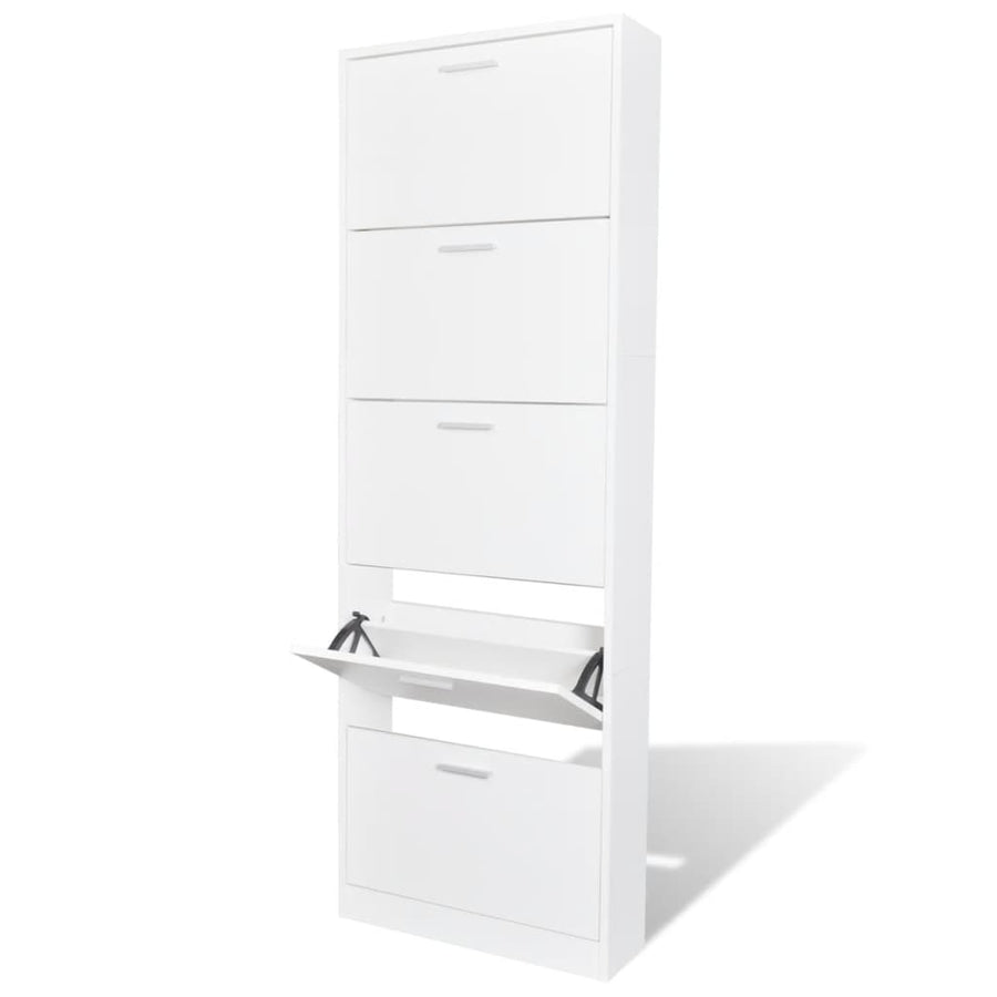 Schoenenkast Hout Met 5 Opbergvakken 59 x 17 x 169 cm Wit