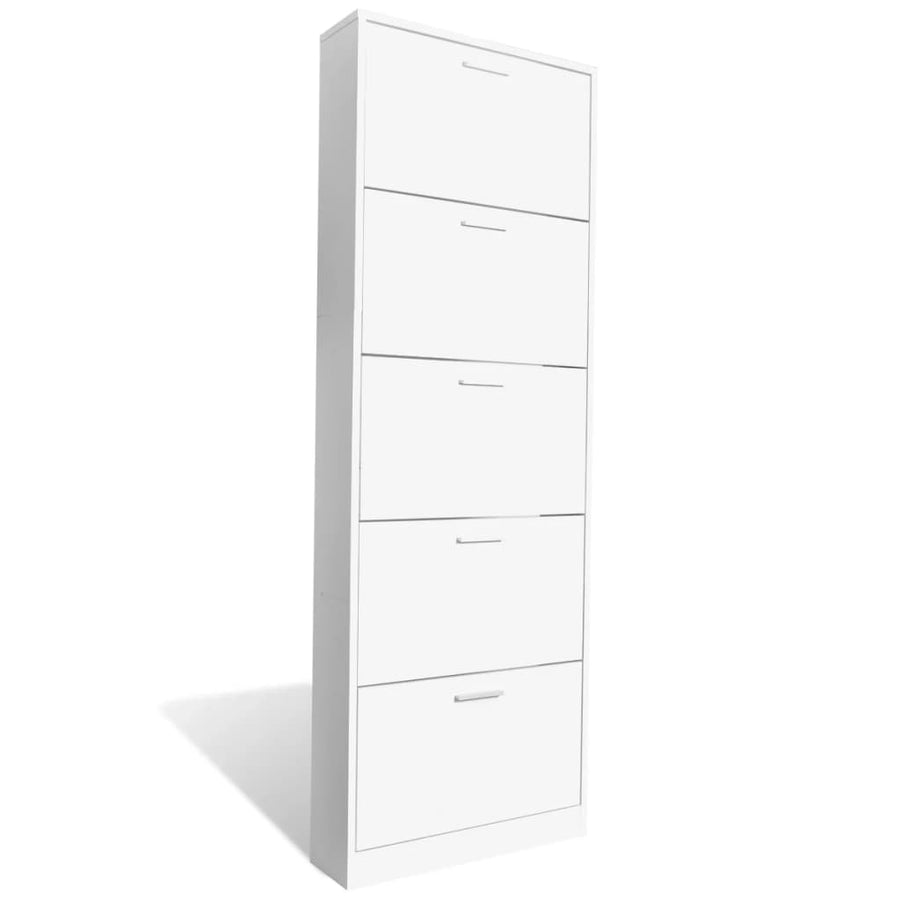 Schoenenkast Hout Met 5 Opbergvakken 59 x 17 x 169 cm Wit