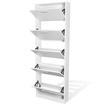 Schoenenkast Hout Met 5 Opbergvakken 59 x 17 x 169 cm Wit