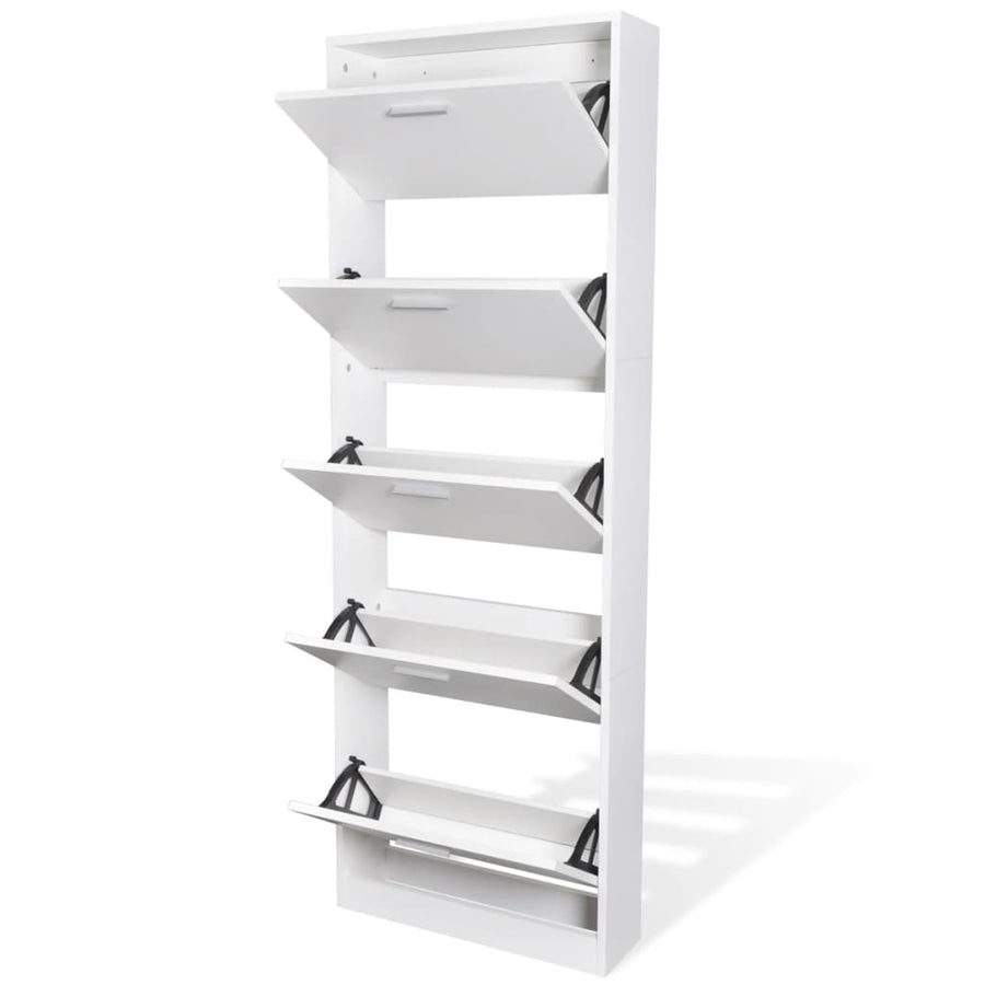 Schoenenkast Hout Met 5 Opbergvakken 59 x 17 x 169 cm Wit