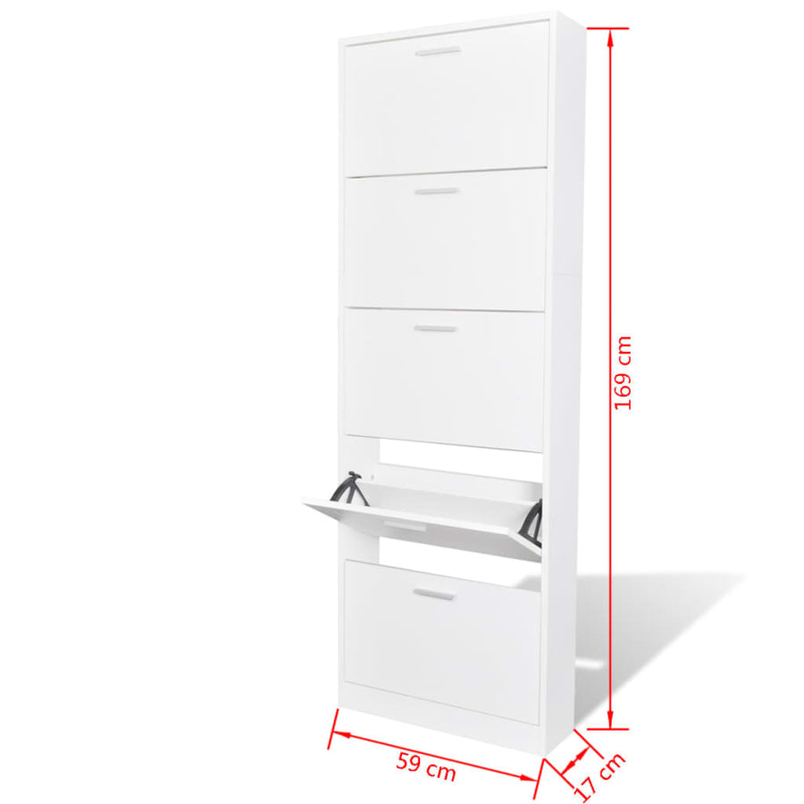 Schoenenkast Hout Met 5 Opbergvakken 59 x 17 x 169 cm Wit