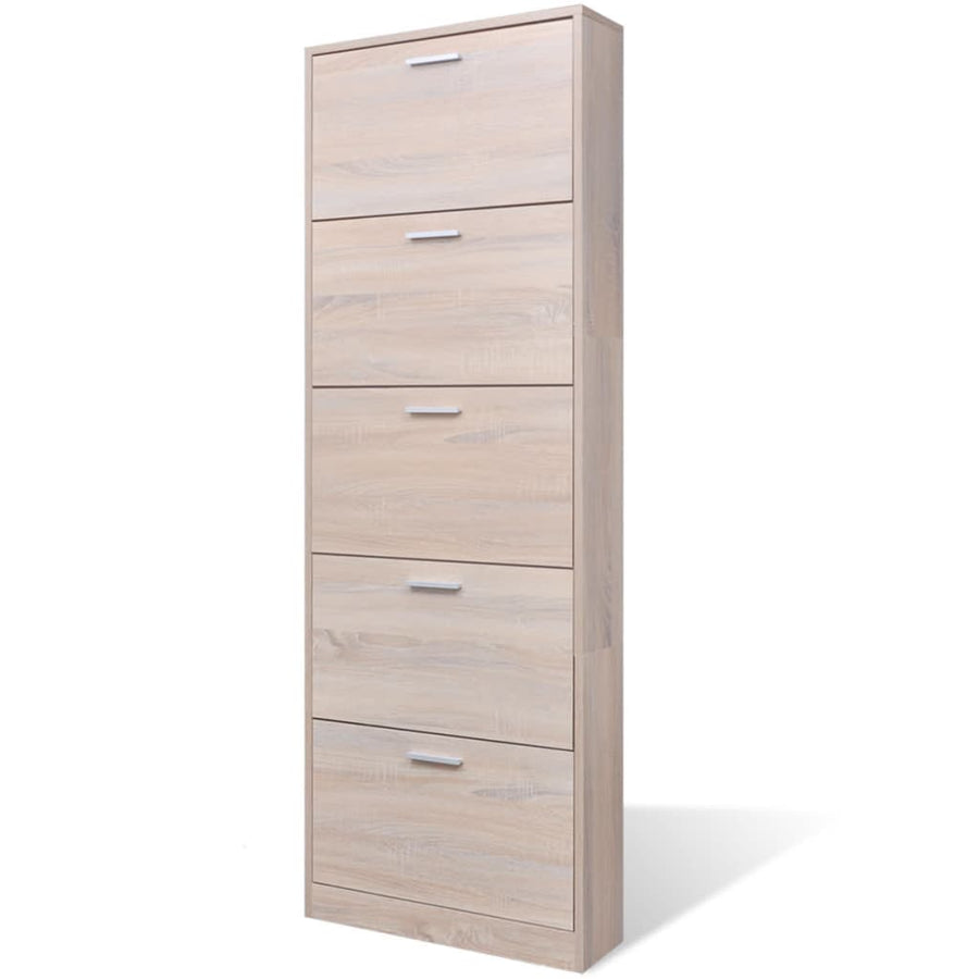 Schoenenkast hout met 5 opbergvakken eiken-look 59 x 17 x 169 cm Eiken