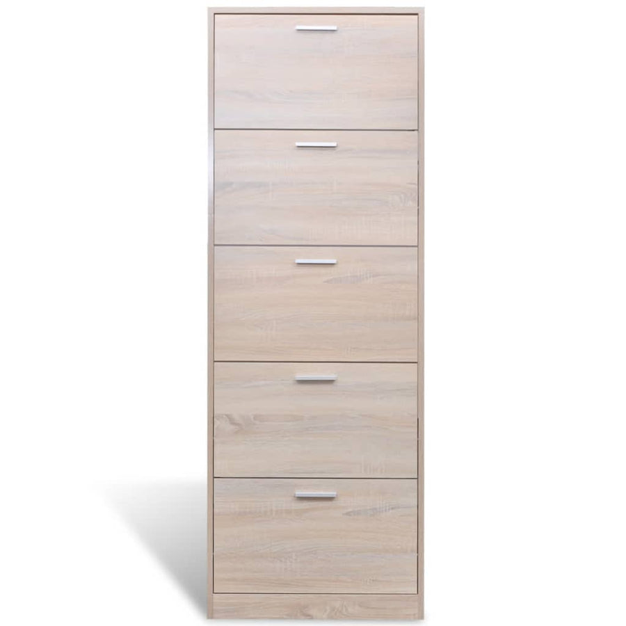 Schoenenkast hout met 5 opbergvakken eiken-look 59 x 17 x 169 cm Eiken
