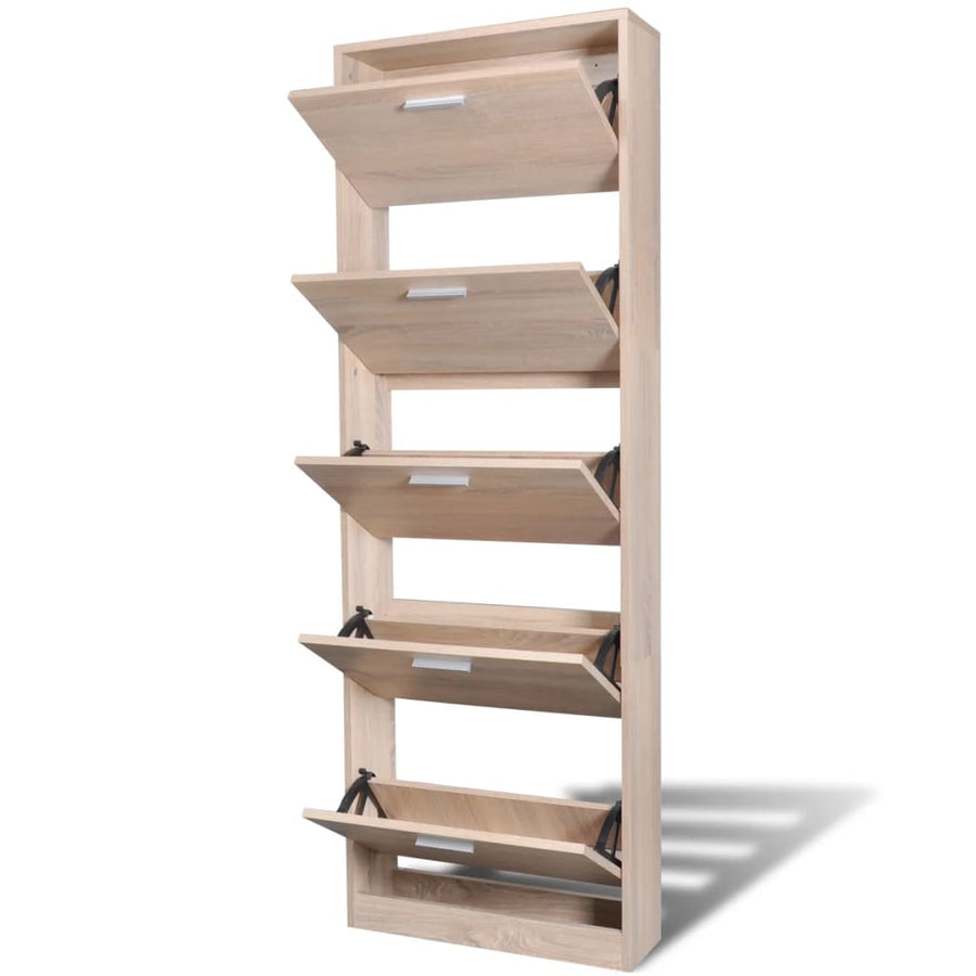 Schoenenkast hout met 5 opbergvakken eiken-look 59 x 17 x 169 cm Eiken