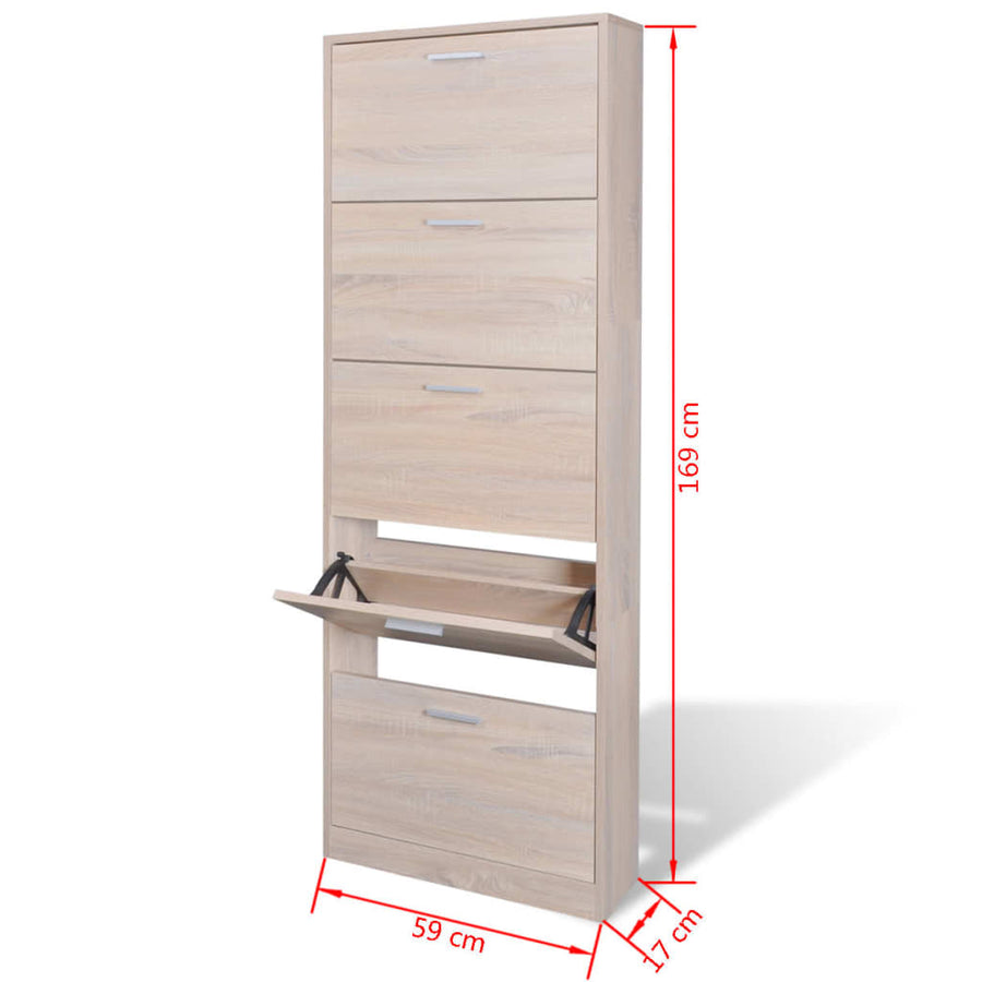 Schoenenkast hout met 5 opbergvakken eiken-look 59 x 17 x 169 cm Eiken
