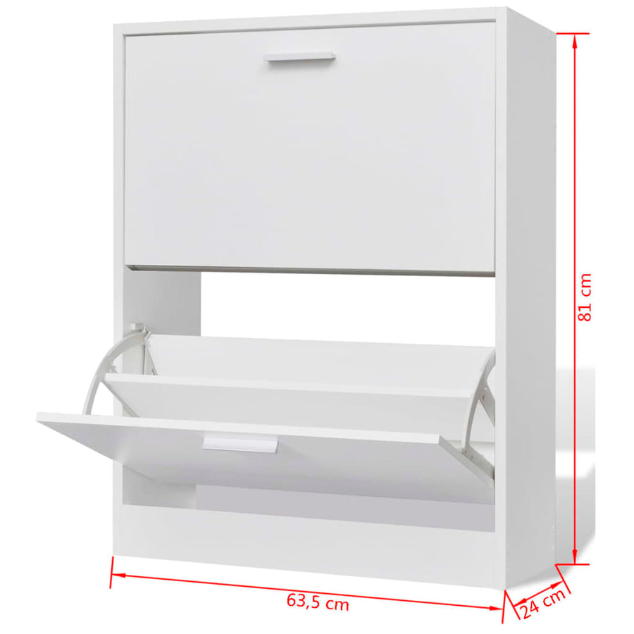 Schoenenkast Met 2 Vakken Hout 63.5 x 24 x 81 cm Wit