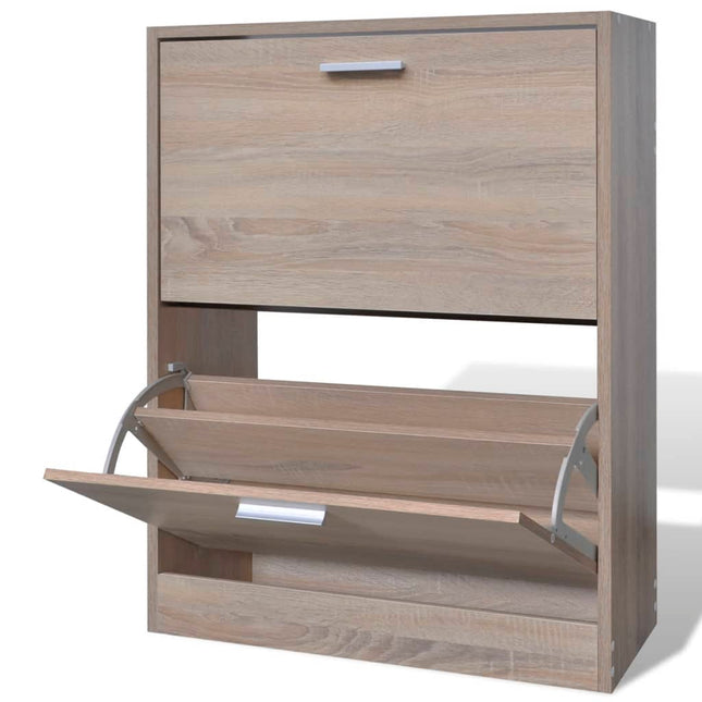 Schoenenkast met 2 vakken eiken-look hout 63.5 x 24 x 81 cm Eiken