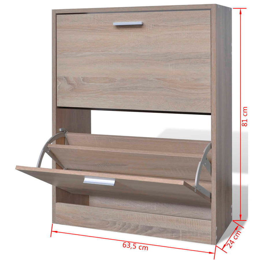 Schoenenkast met 2 vakken eiken-look hout 63.5 x 24 x 81 cm Eiken