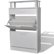 Shoe cabinet with drawer and glass shelf white wood