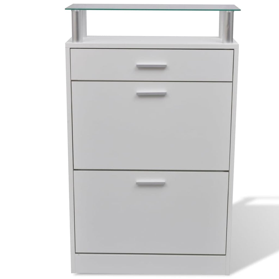 Schoenenkast met lade en glazen schap wit hout Wit