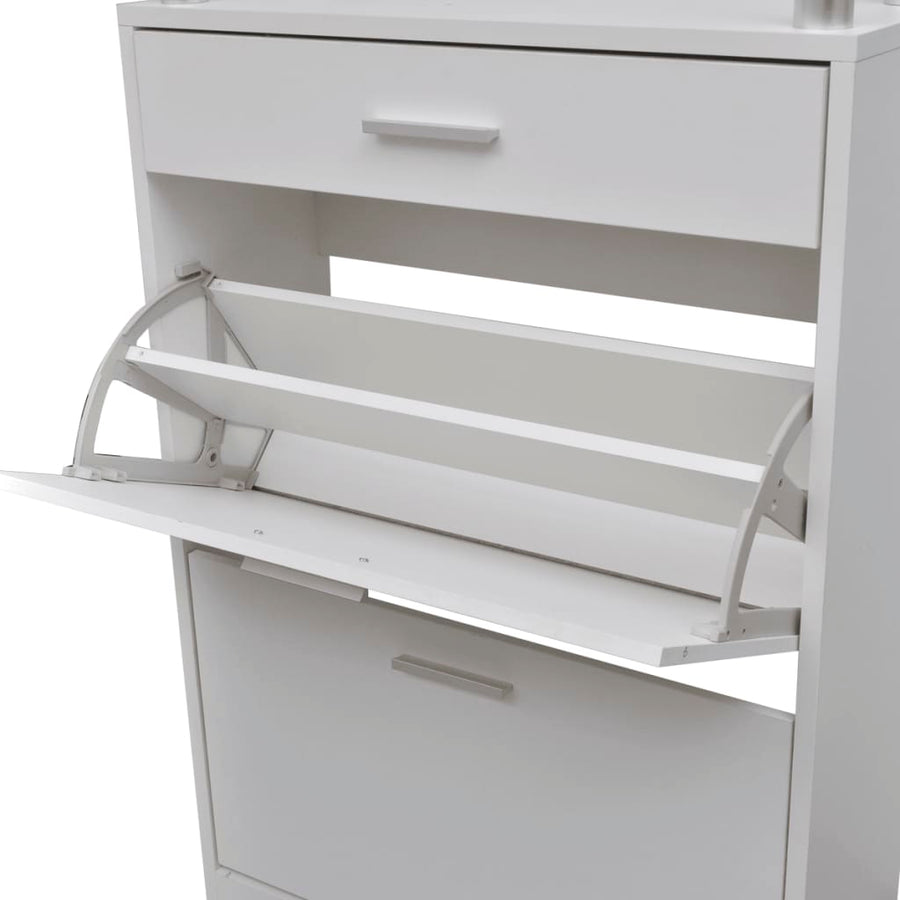 Schoenenkast met lade en glazen schap wit hout Wit