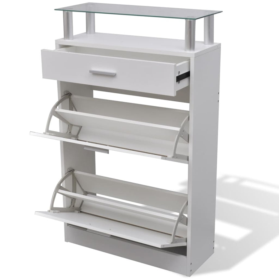 Schoenenkast met lade en glazen schap wit hout Wit